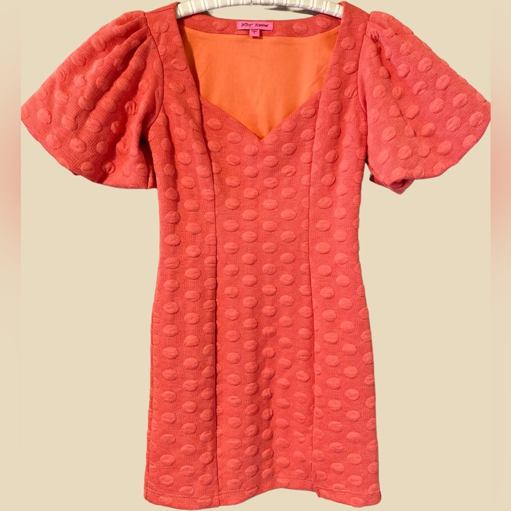Betsey Johnson Dot Jacquard Print Puff Sleeve | “Valiant Poppy” | Small